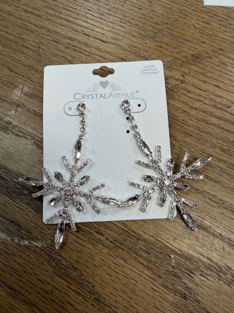 Silver Rhinestone Snowflake Earrings