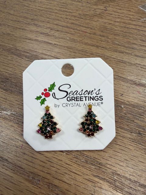 Rhinestone Christmas Tree Stud Earrings