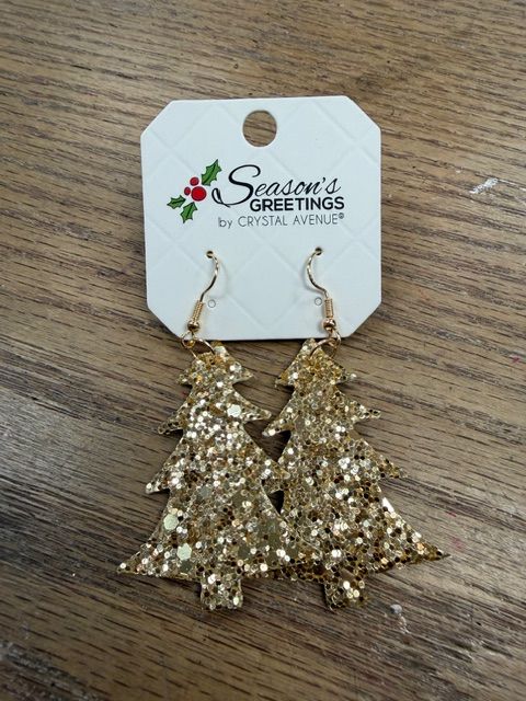 Gold Glitter Cutout Tree Earrings