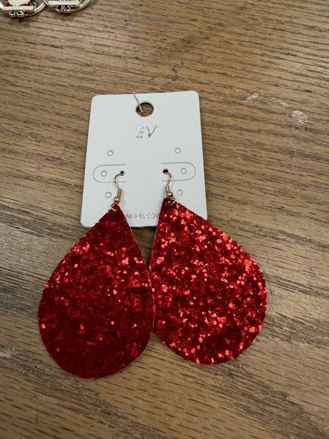 Red Glitter Teardrop Earrings