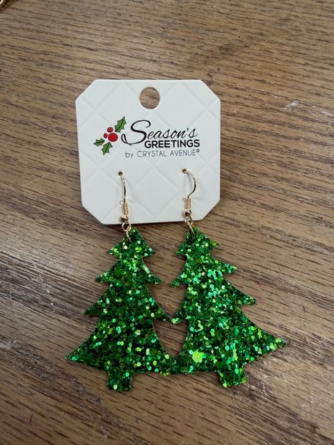 Green Glitter CutoutTree Earrings