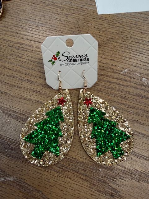 Gold Glitter Tree Earrings