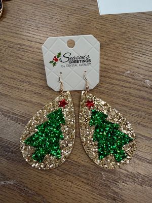 Gold Glitter Tree Earrings