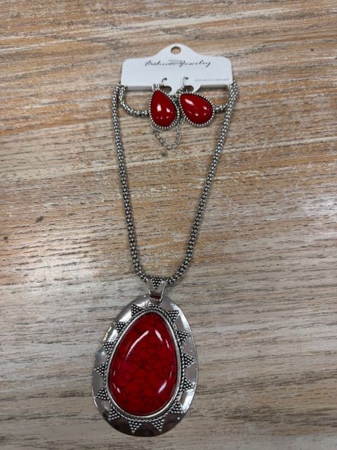 Silver Necklace w/ Red Pendant