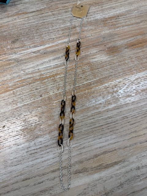 Long Silver Leopard Link Necklace