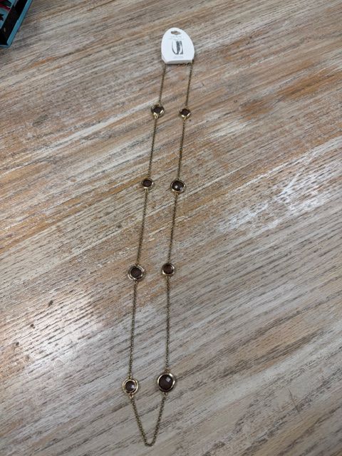 Long Gold Brown Circle Necklace