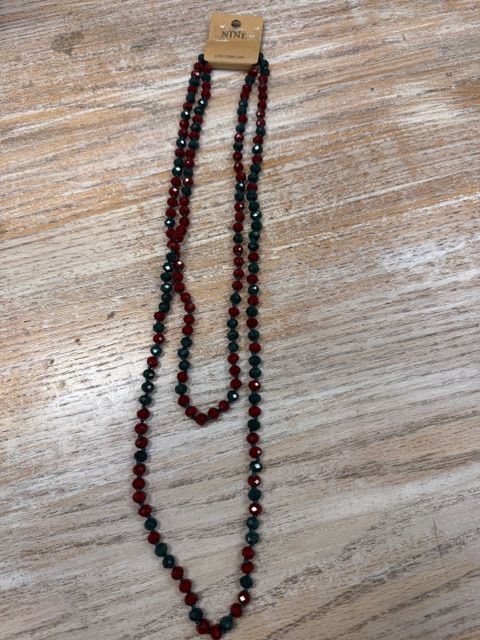 Red Green Beaded Wrap Necklace
