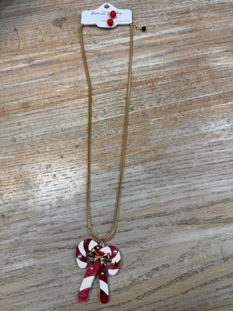 Long Gold Candy Cane Necklace