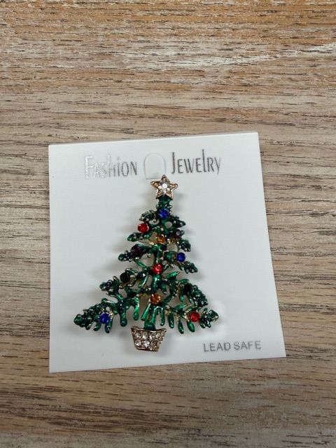 Christmas Tree Rhinestone Brooch