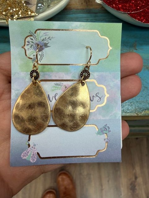 Gold Teardrop Hammered Earrings
