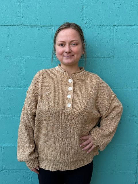 Millie Beige Button Henley Sweater