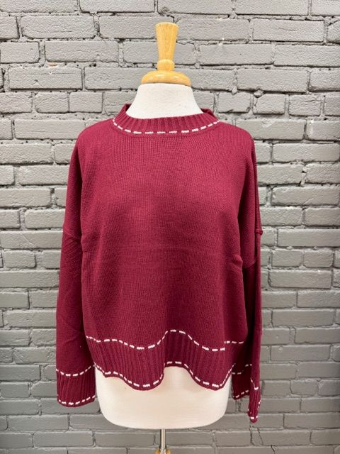 Lynn Wine Crop Bell Sleeve Sweater