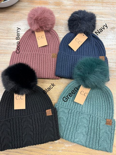 CC Cable Cuff Pom Beanie