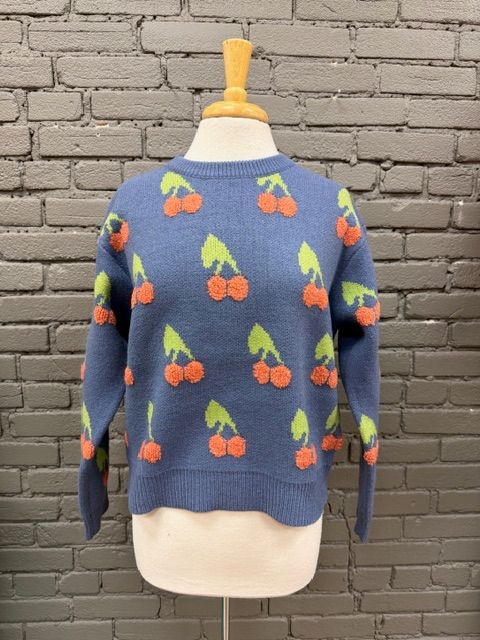 Ruth Blue Cherry Sweater