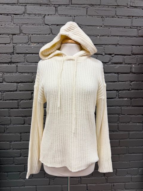 Harper Ivory Ribbed Hooded Sweater