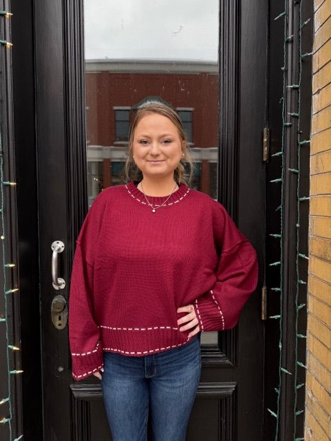 Lynn Wine Crop Bell Sleeve Sweater