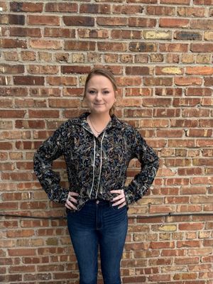 Elsie Paisley Corduroy Button LS