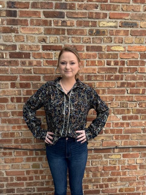 Elsie Paisley Corduroy Button LS