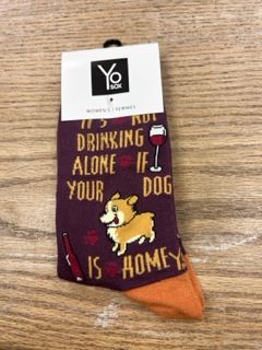 Women's Crew Socks- Drink Alone W Dog