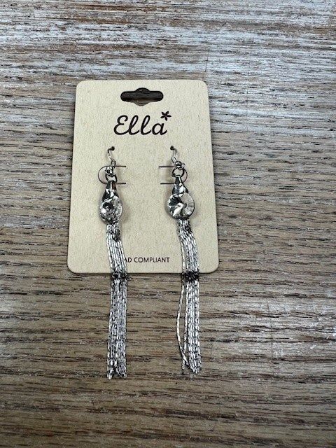 Silver Gem Tassel Earrings