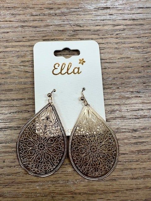 Gold Oval Floral Design Earrings