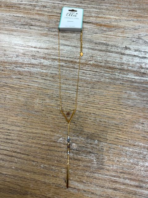 Gold Triangle Beaded Bar Necklace
