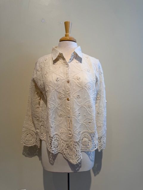 Jane Ivory Lace Button Embroid Shirt