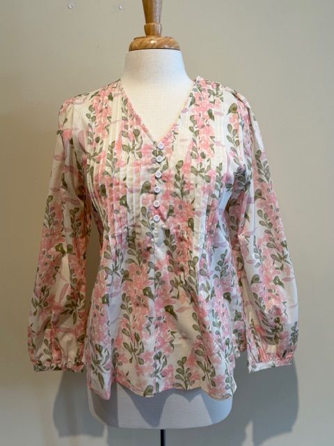 Kaia Floral Pin Tuck Button LS