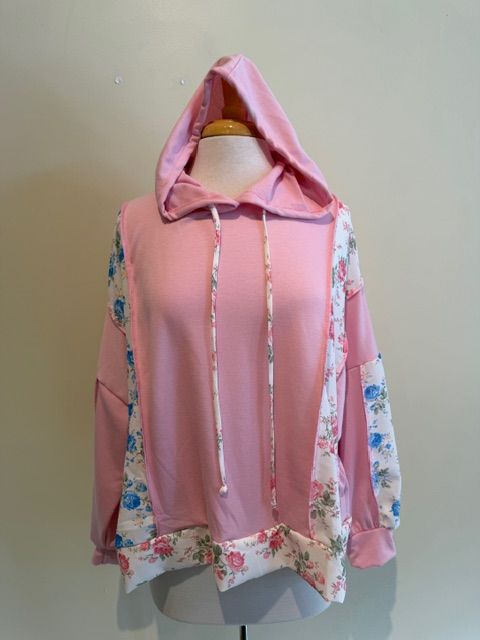 Selena Floral Colorblock LS Hoodie Pink