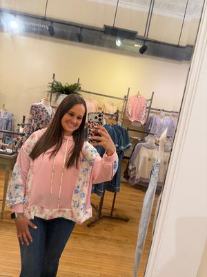 Selena Floral Colorblock LS Hoodie Pink