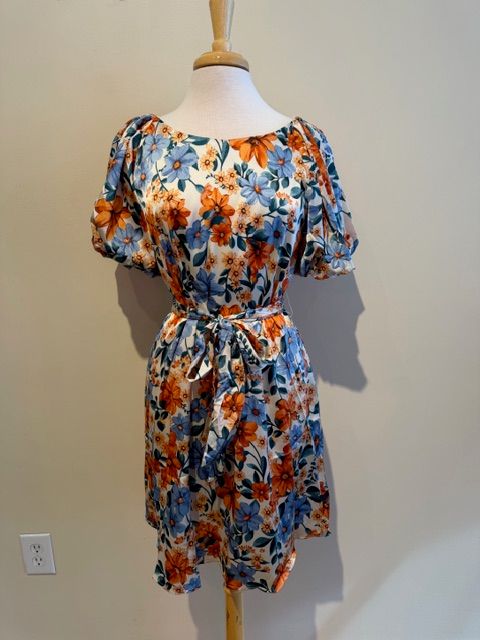 Poppy Floral Balloon Sleeve Tie Dress