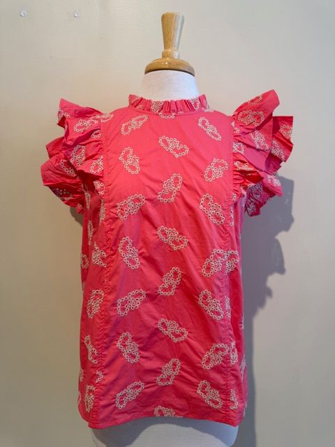 Scottie Coral Embroid Eyelet Top