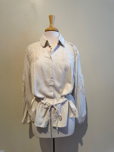 Adaline Embroid Lace Eyelet Button Tie Top