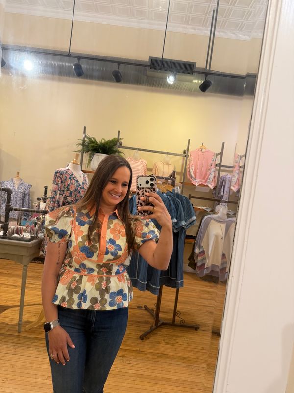 Jovie Retro Floral Puff Sleeve Top