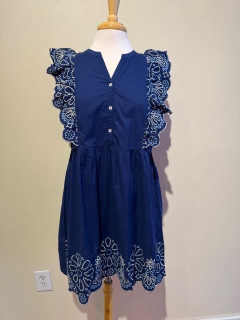 Oakes Embroidered Navy Dress