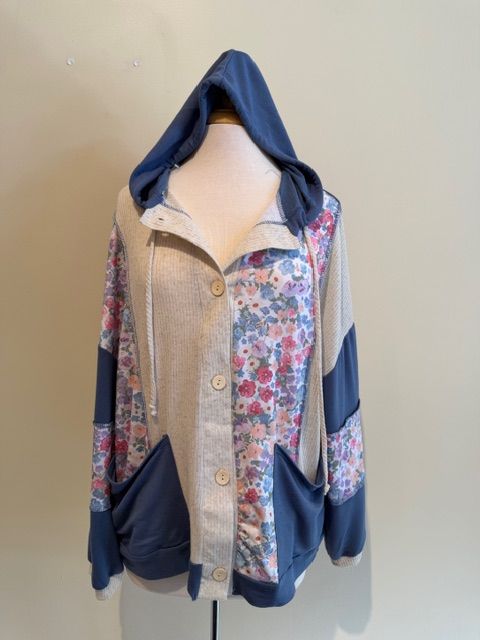 Bella Button Rib Floral Hoodie