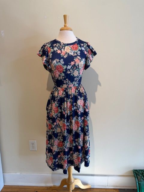 Kristin Navy Floral Babydoll Midi Dress