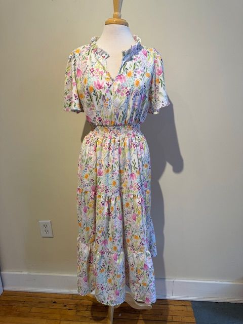 Zoe Floral Smocked Tiered Hem Midi Dress