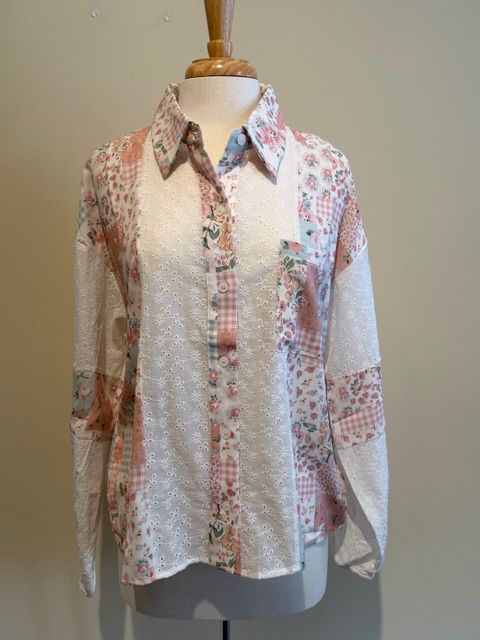 Jenna Floral Patchwork Eyelet Button LS