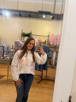 Jenna Floral Patchwork Eyelet Button LS