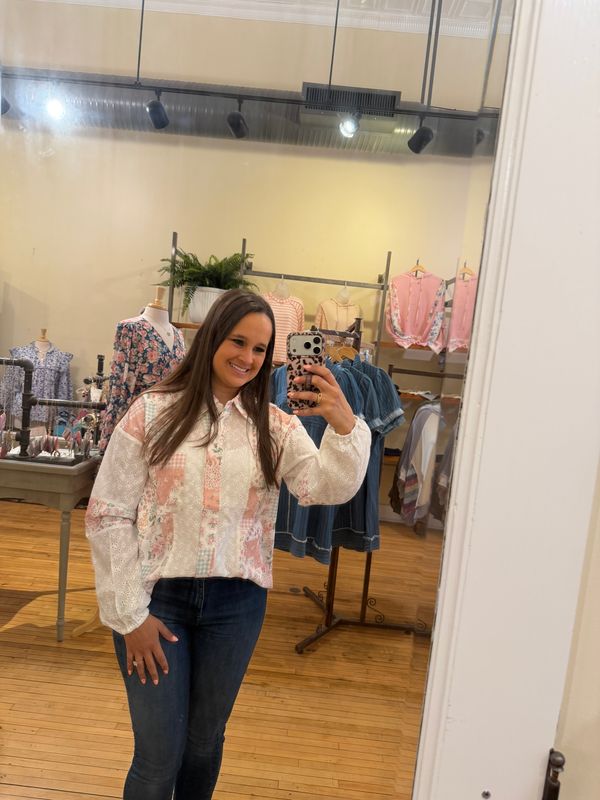 Jenna Floral Patchwork Eyelet Button LS