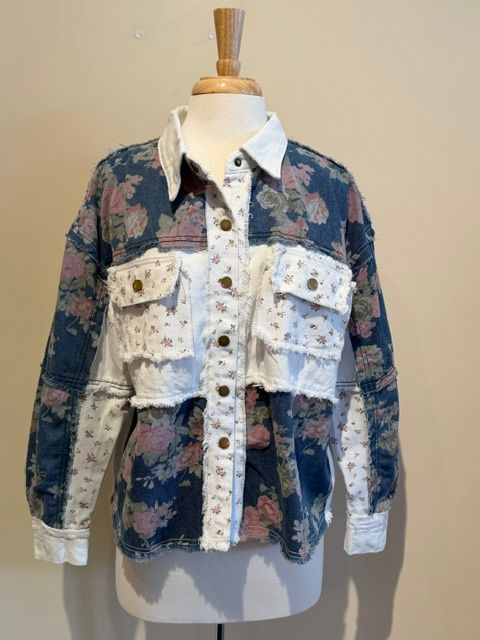 Chloe Floral Colorblock Denim Jacket