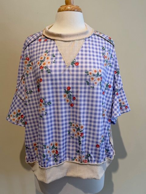 Nova Lavender Gingham Floral Top