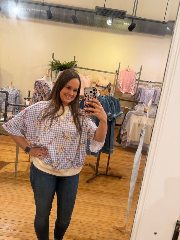 Nova Lavender Gingham Floral Top