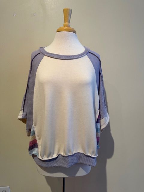 Indie Oatmeal Stripe Colorblock Top