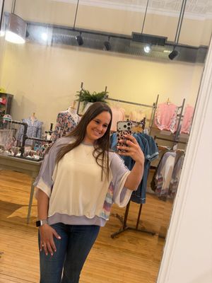 Indie Oatmeal Stripe Colorblock Top