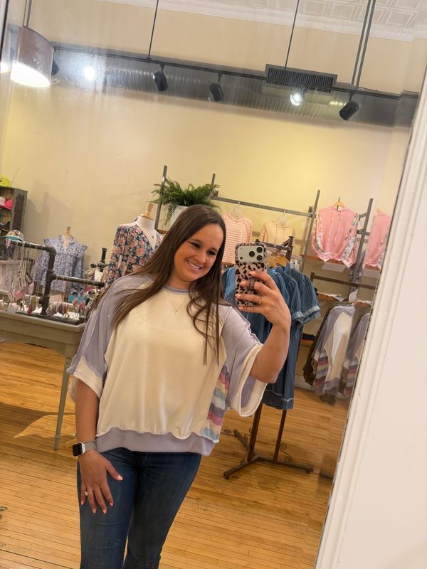 Indie Oatmeal Stripe Colorblock Top