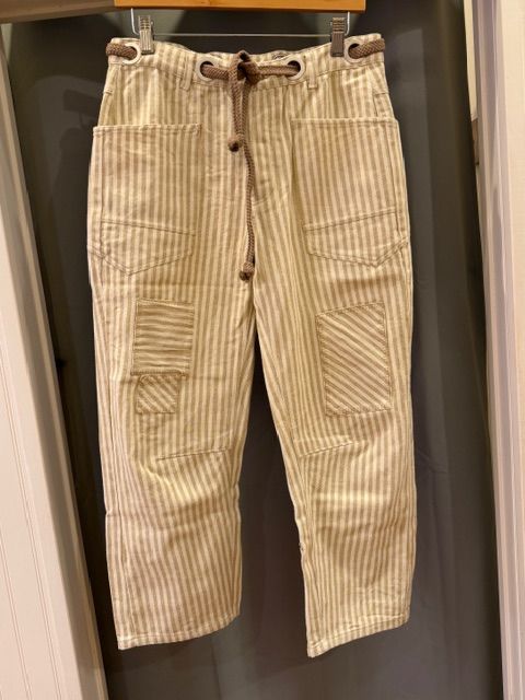Tonya Oatmeal Stripe Twill Barrel Pants