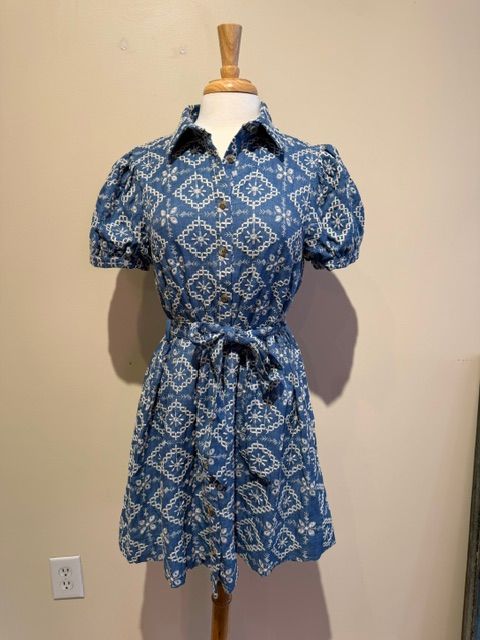 Debbie Denim Embroid Button Tie Shirt Dress