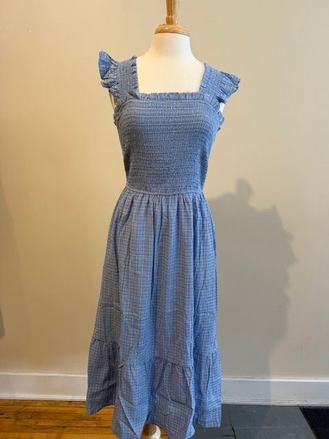 Hattie Smocked Check Ruffle Midi Dress
